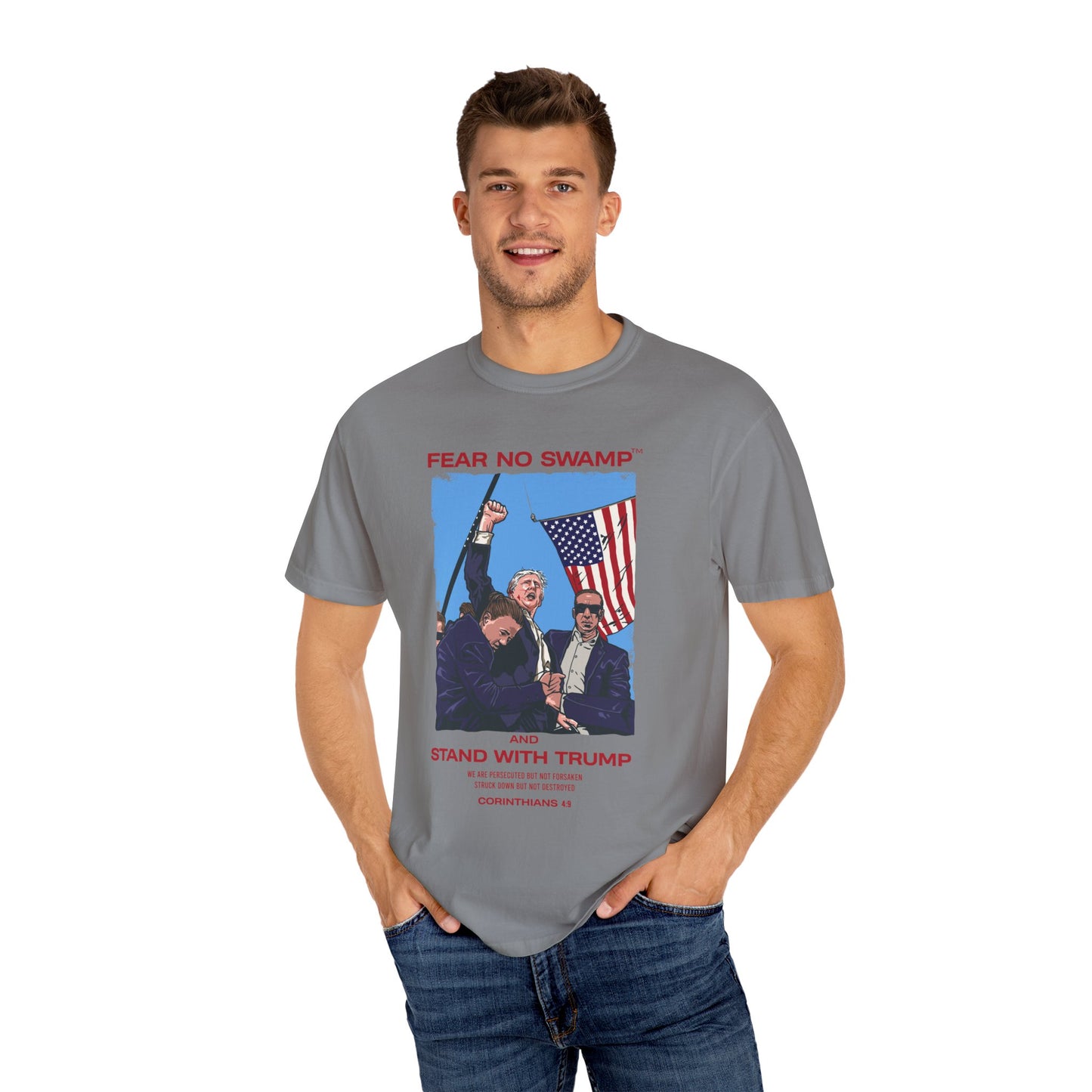 Corinthians 4:9 proverb with an artistic image of Fight, Fight, Fight event Limited Edition Tee